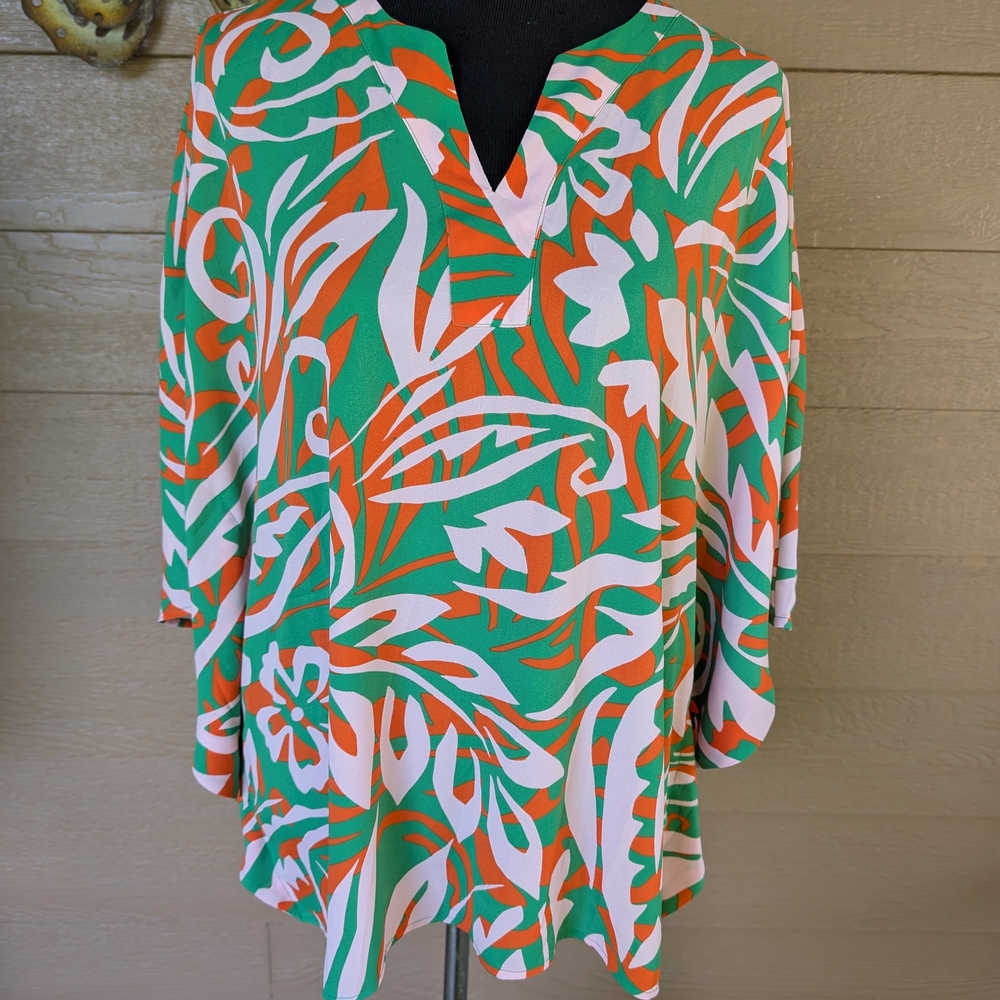 Belle by Kim Gravel Green and Orange Blouse